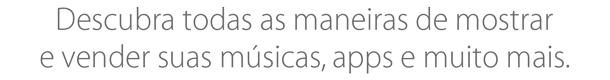Descubra todas as maneiras de mostrar e vender suas músicas, apps e muito mais.