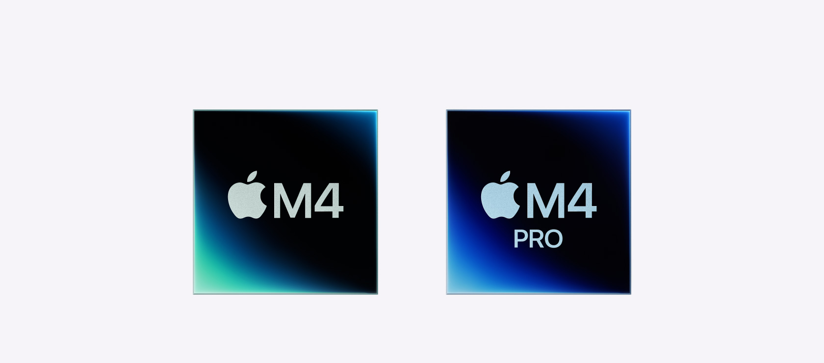 Duas imagens que representam os chips M4 e M4 Pro.