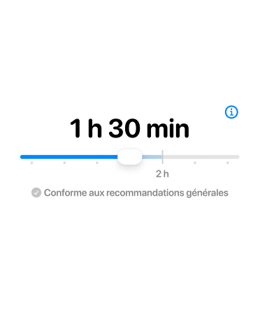 Écran affichant la fonctionnalité Temps alloué, avec une barre permettant d’ajuster le temps alloué.
