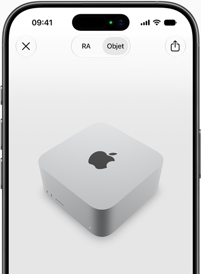 Aperçu de Mac Studio en réalité augmentée sur iPhone