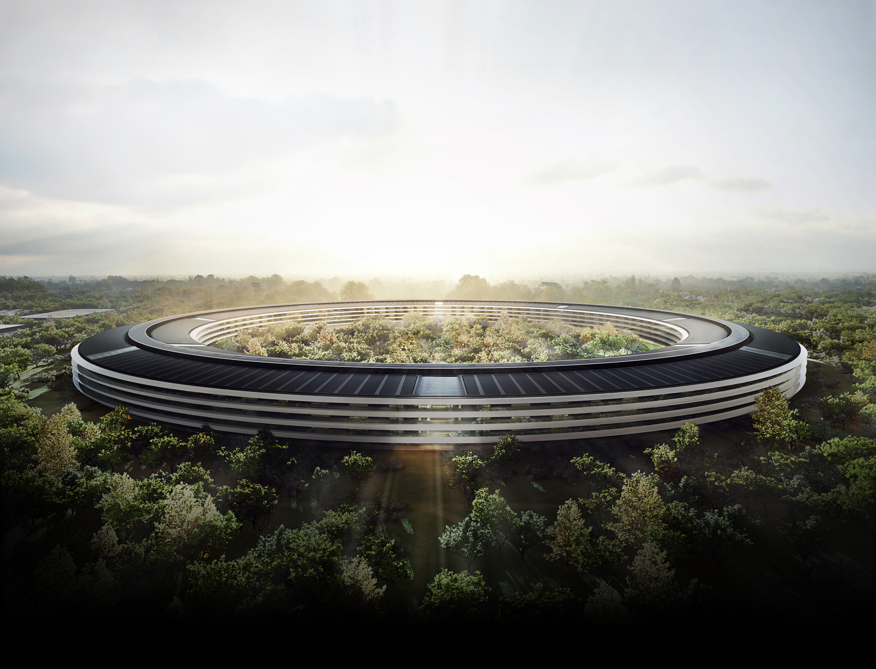 Exterior shot of Apple Cupertino building.