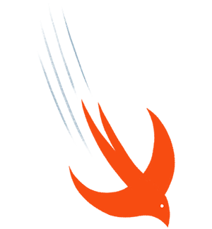 Swift-ohjelmointi­kielen logoa esittävä lintu lentää ruutuun