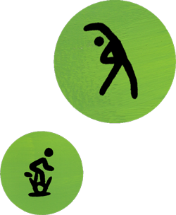 Két Apple Fitness-ikon, amelyek a nyújtást és a spinninget jelképezik.