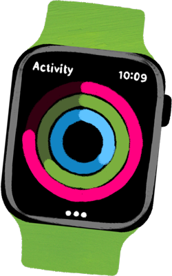 Obraz przedstawiający Apple Watch z aktywnością wyświetloną na ekranie