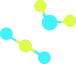 แบบจำลองโมเลกุล 2 รูป รูปหนึ่งคือคาร์บอนไดออกไซด์ อีกรูปหนึ่งคือน้ำ