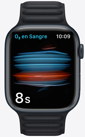Un Apple Watch que muestra la app Oxígeno en Sangre