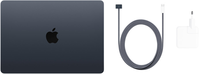 13palcový MacBook Air, USB‑C / MagSafe 3 kabel a 30W USB‑C napájecí adaptér