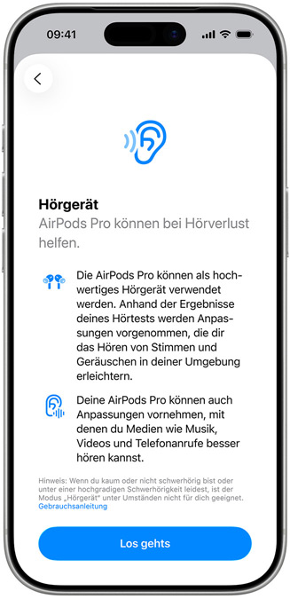 Der Hörgerät Einführungsbildschirm