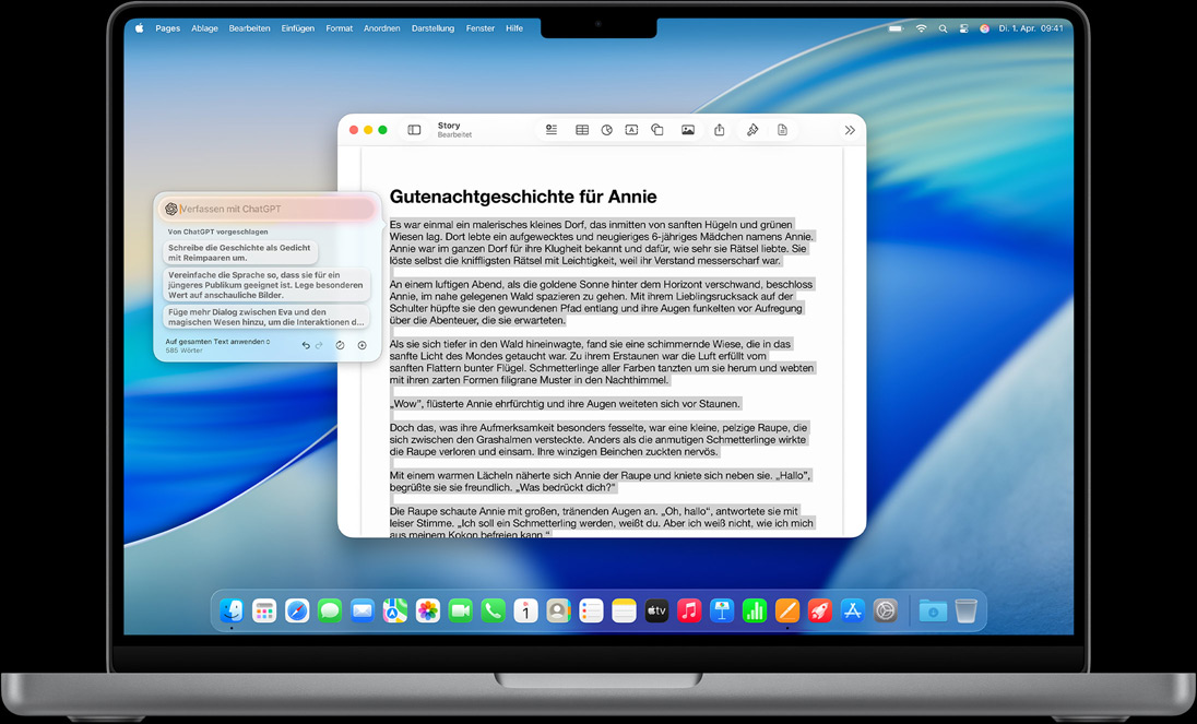 Das Feature „Verfassen“ in den Schreibtools auf einem MacBook