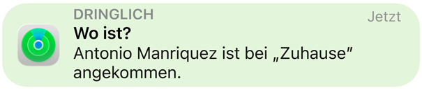Animation einer Benachrichtigungsnachricht, die besagt, dass ein Kind in der Schule angekommen ist.