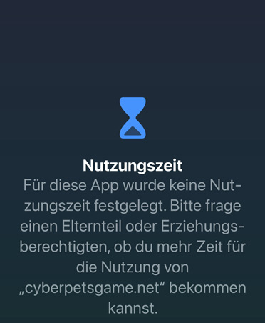 Bildschirm für die Zeitfreigabe, der die Benutzerin benachrichtigt, dass sie ihr Limit für Spiele erreicht hat, mit der Option, zusätzliche Zeit zu beantragen.