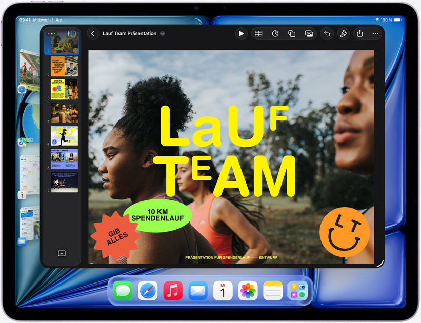 iPad Air, Querformat, der Bildschirm zeigt eine Keynote Präsentation