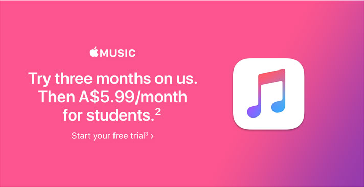 Apple Music -Try three months on us. Then half price for students. Start your free trial*