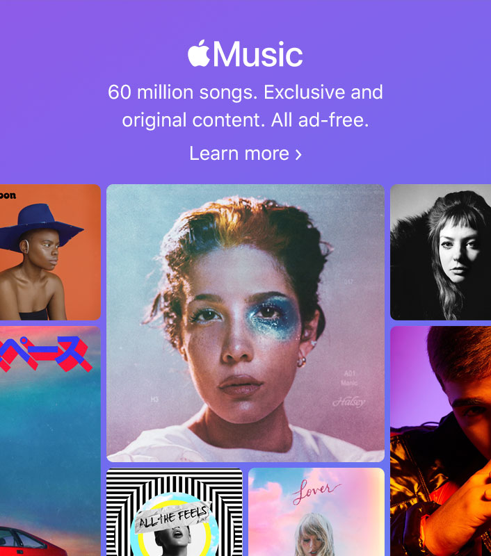 Apple Music. 60 million songs. Exclusive and original content. All ad-free. Learn more.