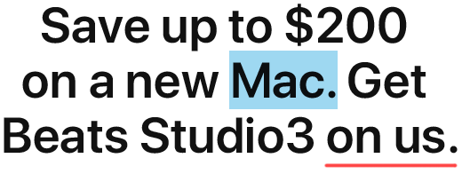 Save up to $200 on a new Mac. Get Beats Studio3 on us.