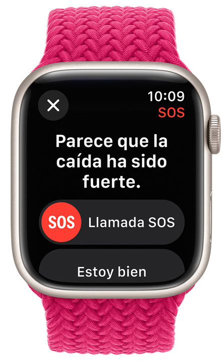 Vista frontal de un Apple Watch con la función SOS activada.