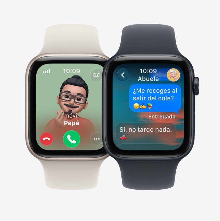 Modelos de Apple Watch SE 3, pantallas: llamada entrante de papá, iMessage de abuela