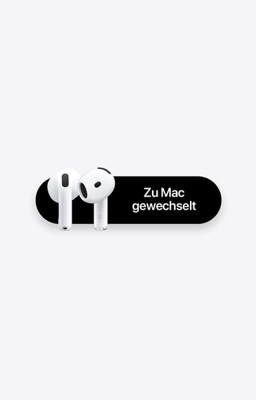 AirPods 5 In-Ear Kopfhörer neben der Nachricht „Zu Mac gewechselt“