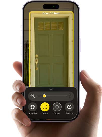 The Door Detection feature within the Magnifier app identifies a door.