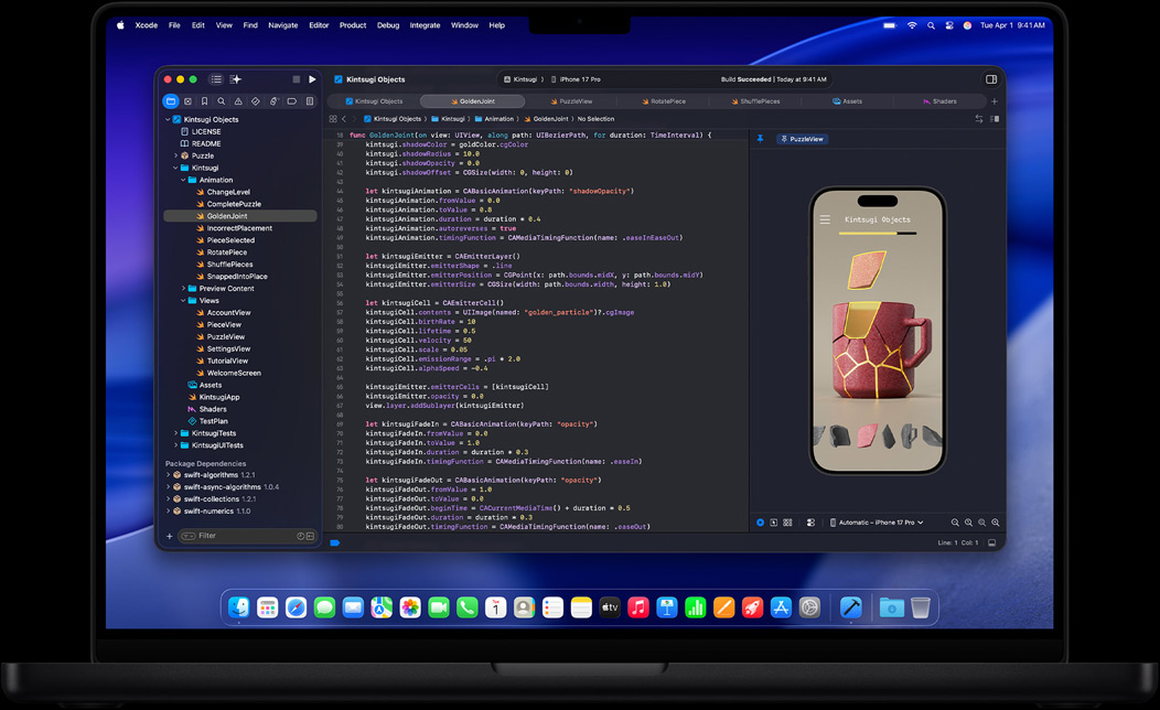 Ecrã do MacBook Pro com a programação de uma app no Xcode