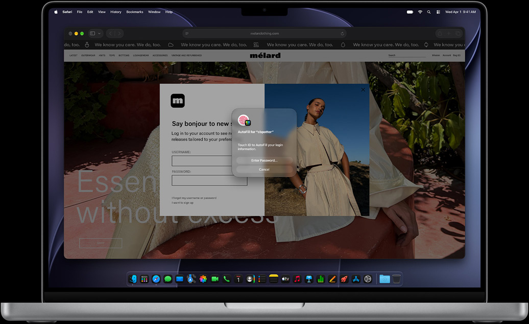 Finestra a comparsa che invita a usare il Touch ID per accedere a un sito web in Safari