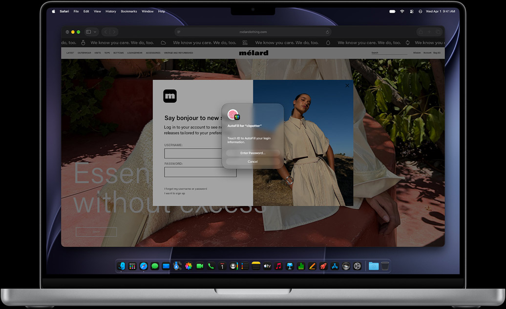 En la navegación de Safari, se pide usar Touch ID para iniciar sesión en un sitio web