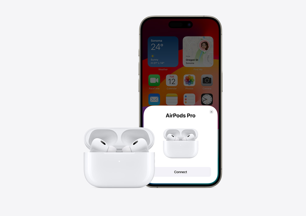 A visual depicting the simple, one-tap setup of AirPods on iPhone.