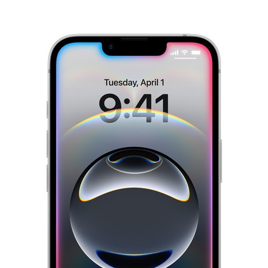 Egy iPhone 16e látható, amelynek zárolási képernyőjét sokszínű, fénylő szegély keretezi.