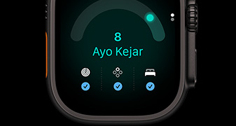 Apple Watch Ultra 4, casing titanium, warna hitam, skor kesiapan 8, Ayo Kejar