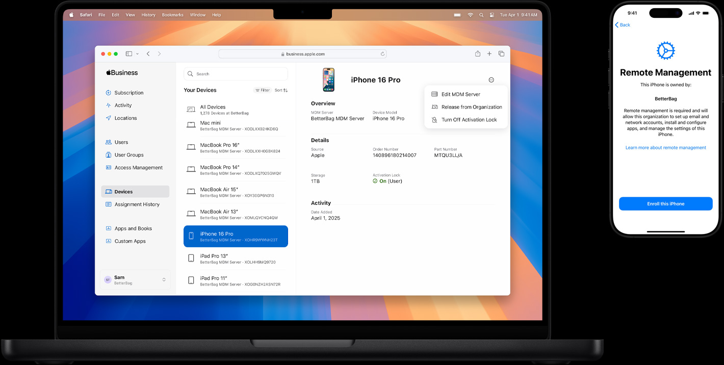 Mac dan iPhone yang menampilkan berbagai elemen Touch ID untuk masuk dengan aman.