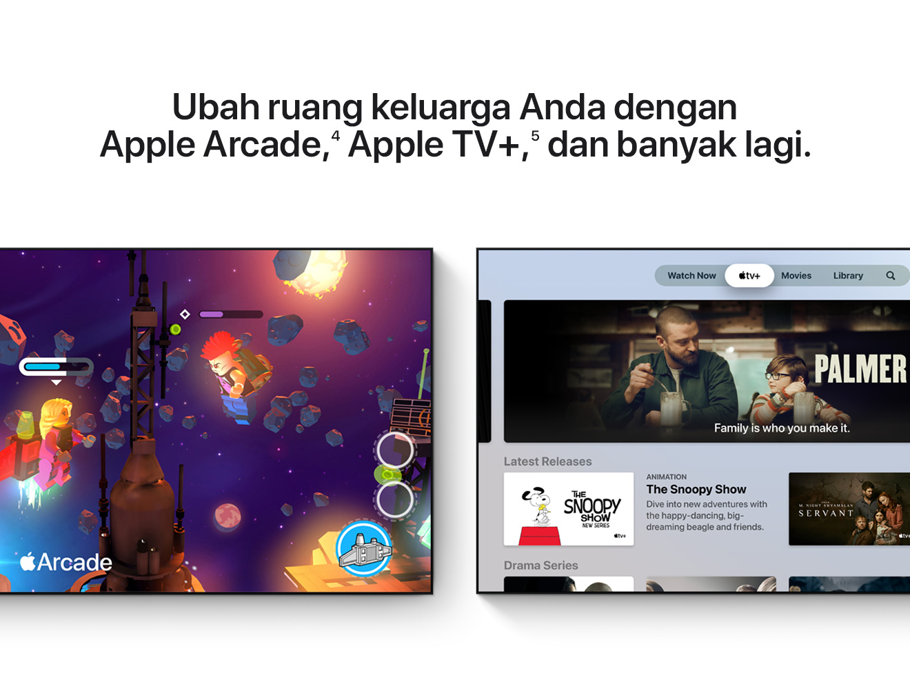 Ubah ruang keluarga Anda dengan Apple Arcade,(4) Apple TV+,(5) dan banyak lagi.