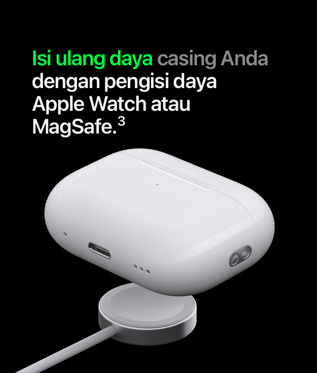 Isi ulang daya casing Anda dengan pengisi daya Apple Watch atau MagSafe.(3)