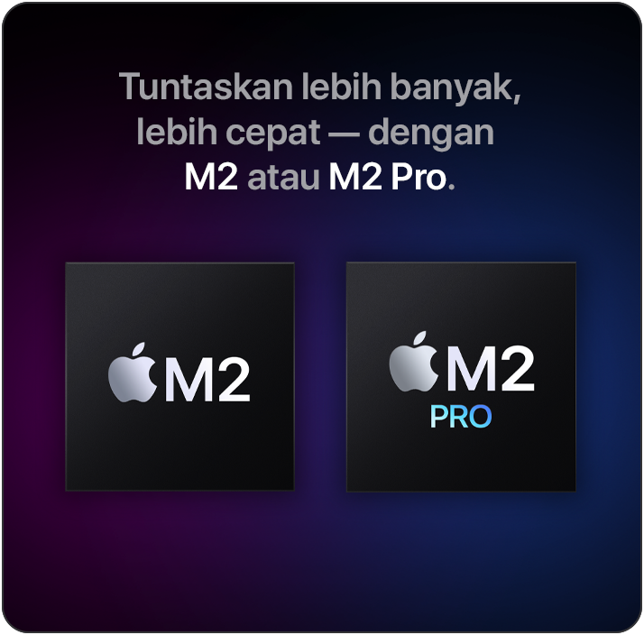 Tuntaskan lebih banyak, lebih cepat — dengan M2 atau M2 Pro.