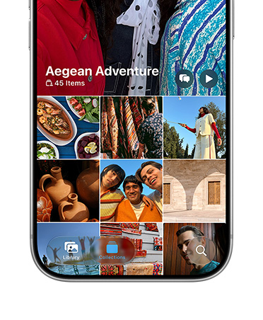 iPhone 18 Pro, Silver, screen displaying grid of photos from vacation