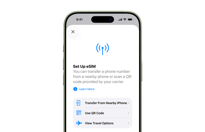 iPhone 17, front exterior, using the Set Up Cellular feature to easily transfer a phone number with eSIM