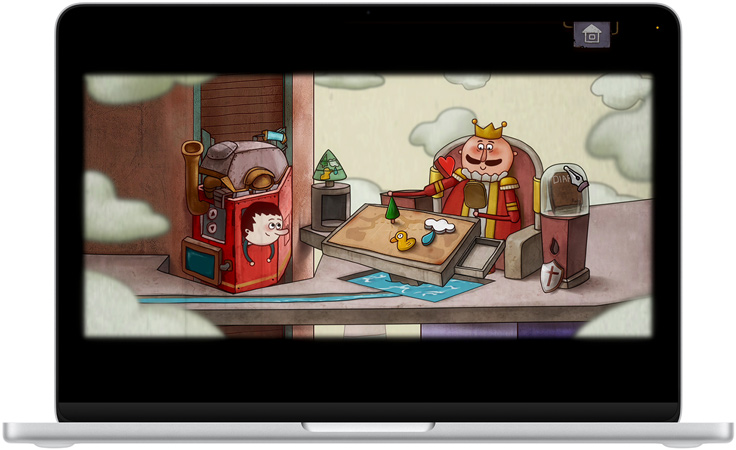 Sidabro spalvos „MacBook Neo“, ekrane rodomas vaizdas iš žaidimo „Oceanhorn 3“