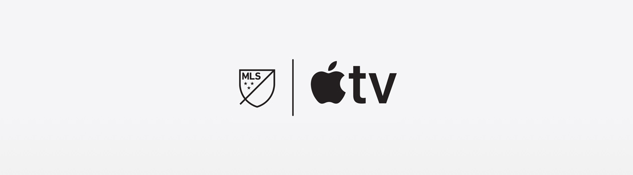 Logos for Major League Soccer and Apple TV side by side separated by a vertical line