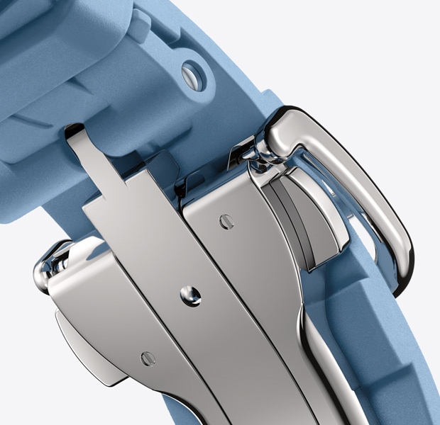 Apple Watch Hermès Series 11 Kilim band, bleu pastel color, silver buckle