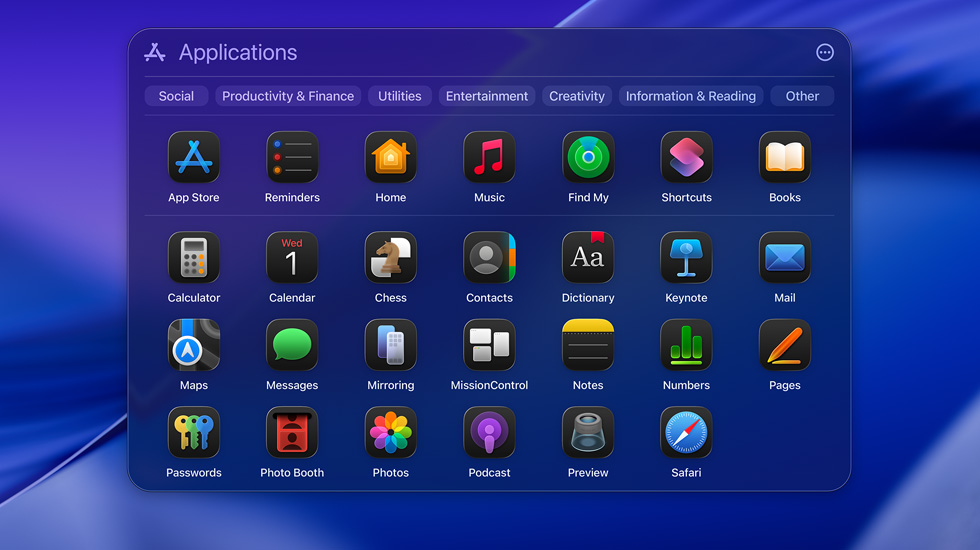 Various app icons on macOS Tahoe displayed in a grid format.