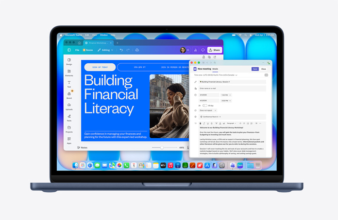 جهاز MacBook&nbsp;Neo بلون سماء الليل، يعرض صفحة ويب بعنوان 