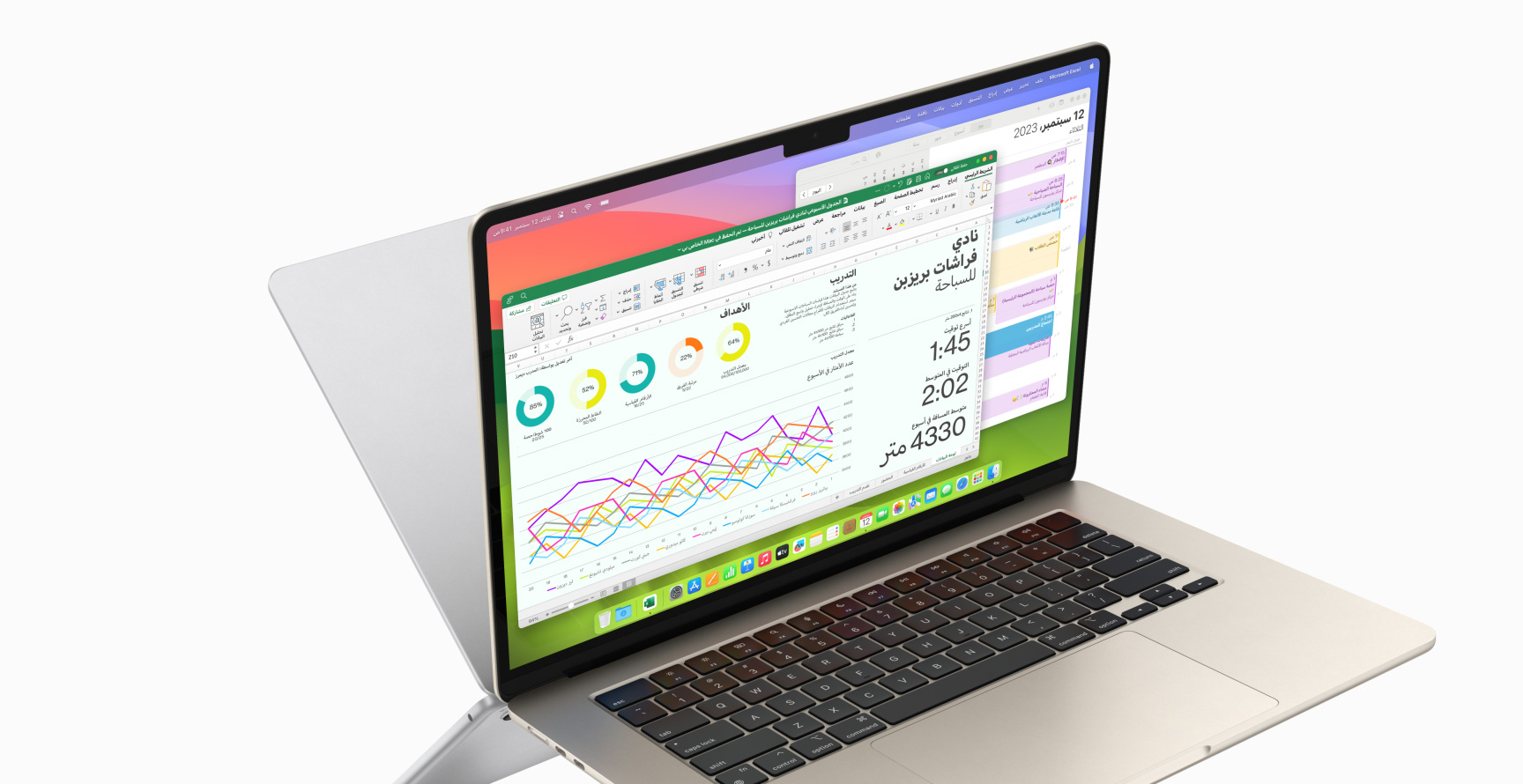 Calendar and Microsoft Excel running on MacBook Air.