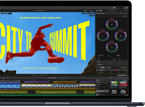 MacBook Air screen, partial view, showing video editing to demonstrate M5 chip capabilities