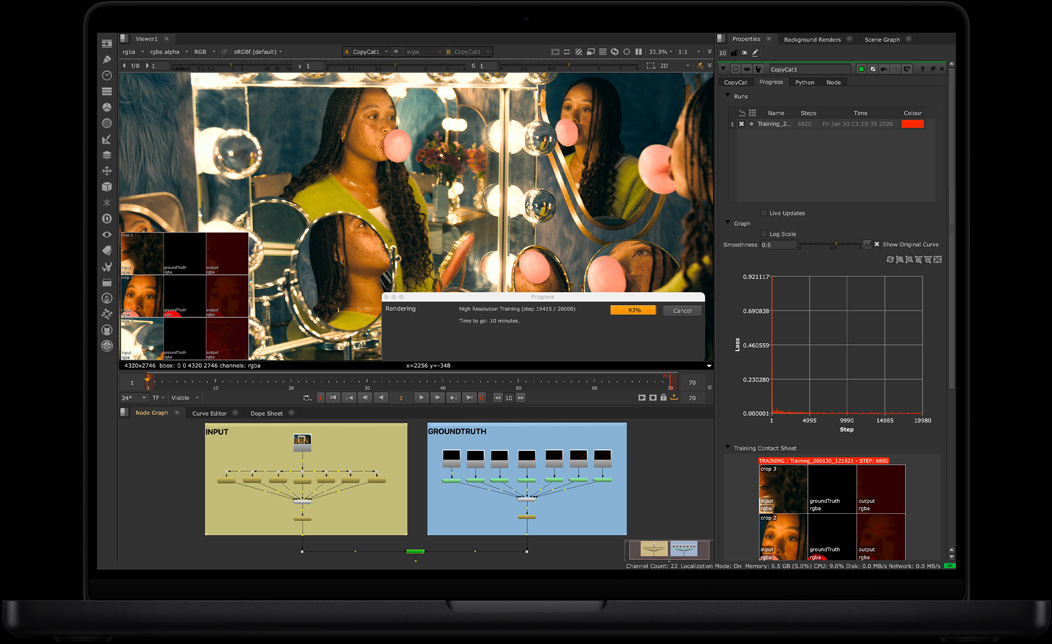 MacBook Pro screen of NukeX being used to composite a video