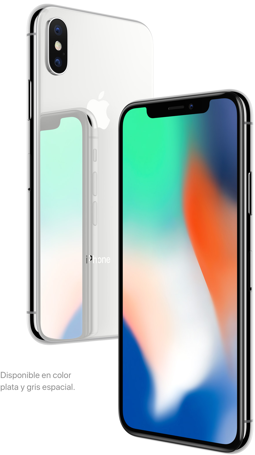 iPhone X - Disponible en color plata y gris espacial.