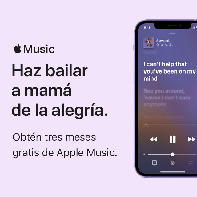 Apple Music. Haz bailar a mamá de la alegría. Obtén 3 meses gratis de Apple Music.(1)