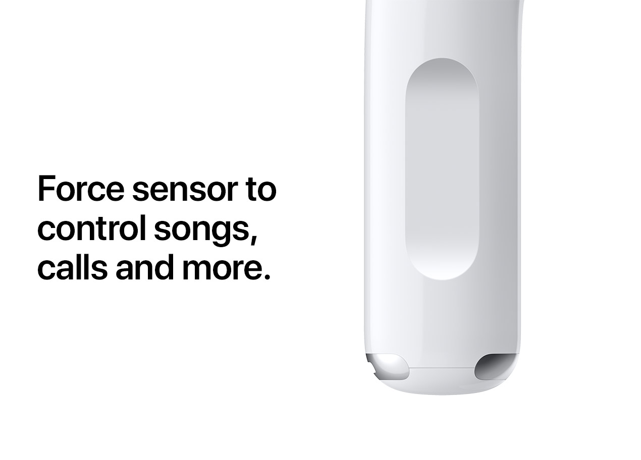 Force sensor to control songs, calls and more.