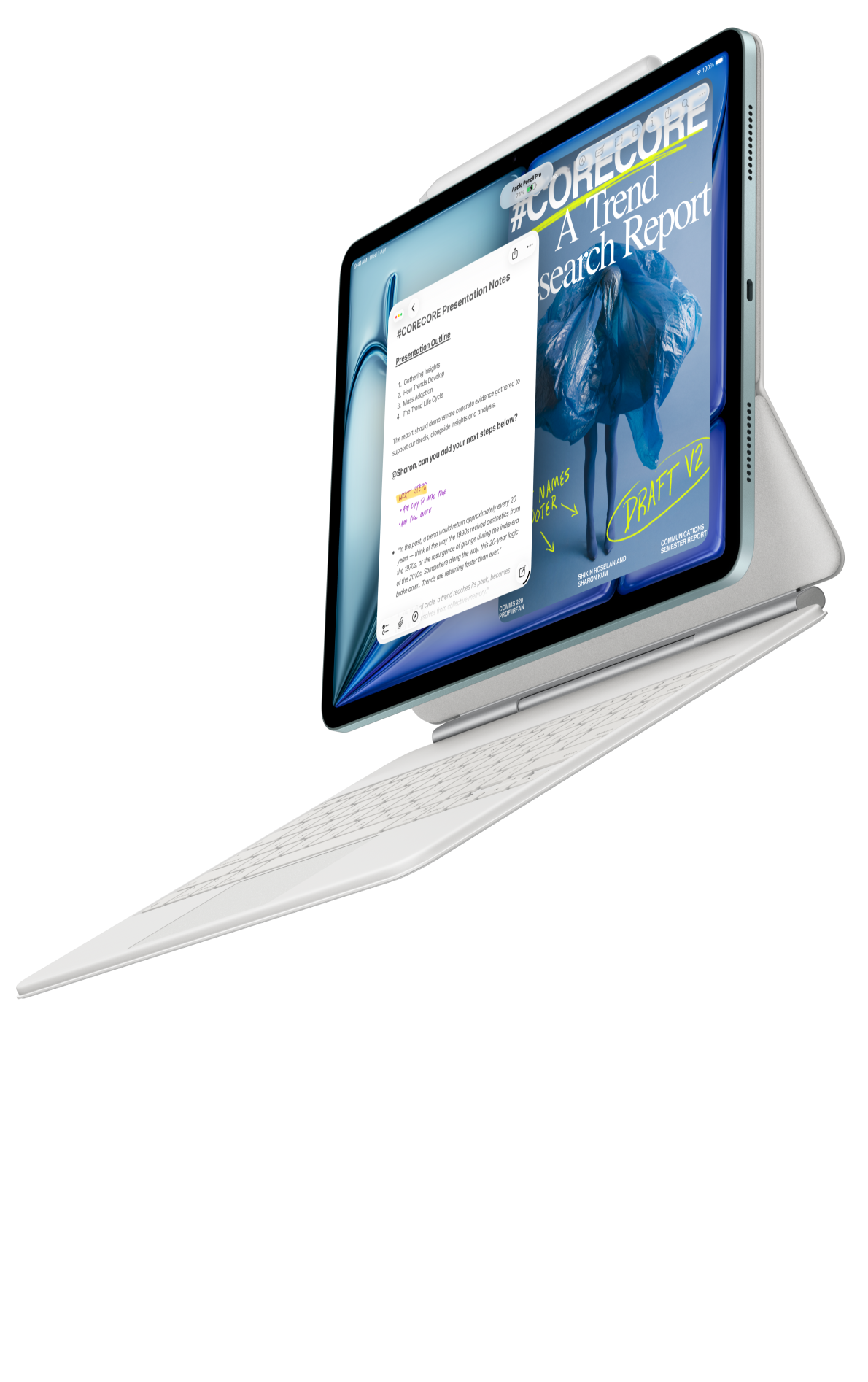 iPad Air attached to Magic Keyboard for iPad Air and Apple Pencil Pro