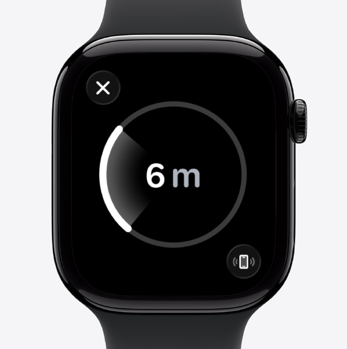 Apple Watch Series 11, aluminium case, polished jet black colour, Precision Finding screen, estimated distance to lost phone, Sport Band, black colour