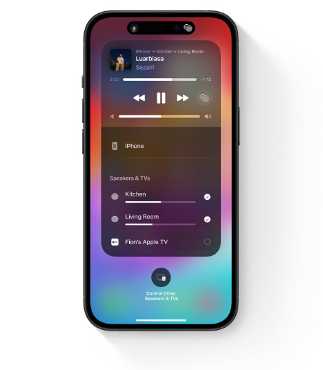 iPhone showing the AirPlay UI for multiroom audio