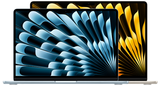 MacBook Air in 13 inch and 15 inch showcasing the size difference